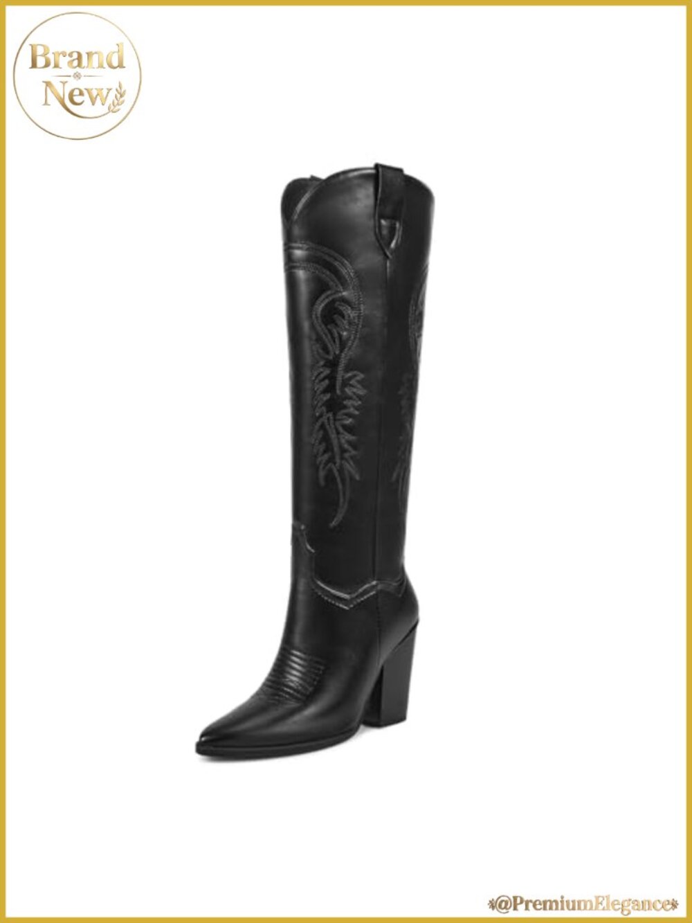 Women's Western Cowboy Boots Embroidered PU Leather Pointed Toe Chunky Heel